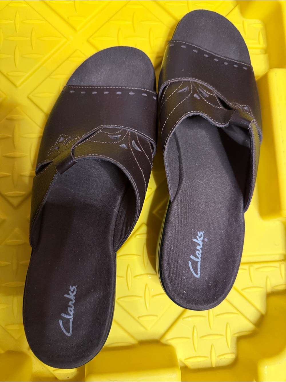 Clarks Brown Leather Slip-On Mules